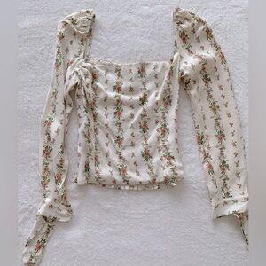 Reformation Long Sleeve Top - Cream with Floral Pattern